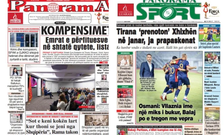 Lexoni faqen e parë të gazetës “Panorama” dhe “Panorama Sport”