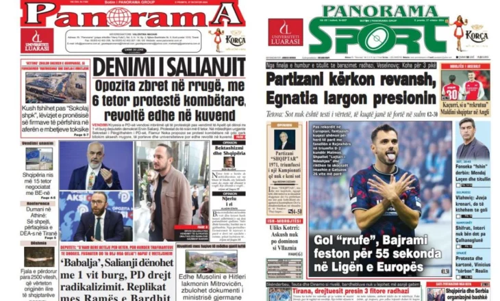 Lexoni faqen e parë të gazetës “Panorama” dhe “Panorama Sport”