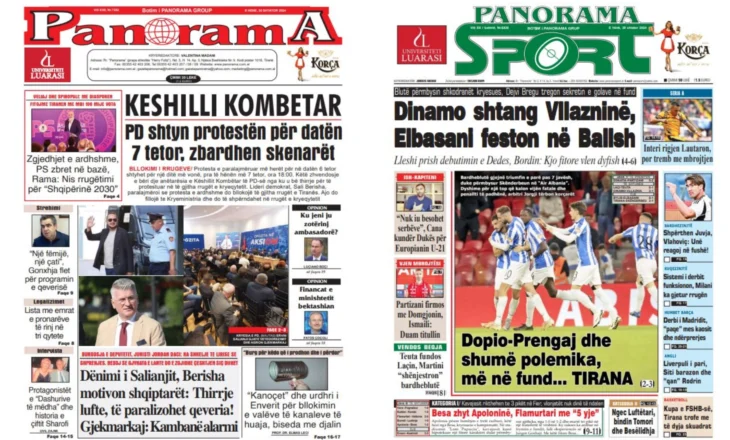 Lexoni faqen e parë të gazetës “Panorama” dhe “Panorama Sport”