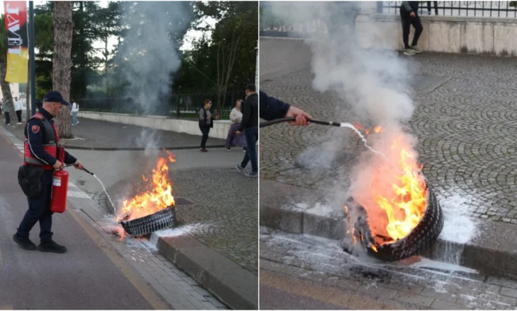 FOTO+VIDEO/ Tubimi i opozitës pa fjalime! Demokratët djegin një gomë para Presidencës