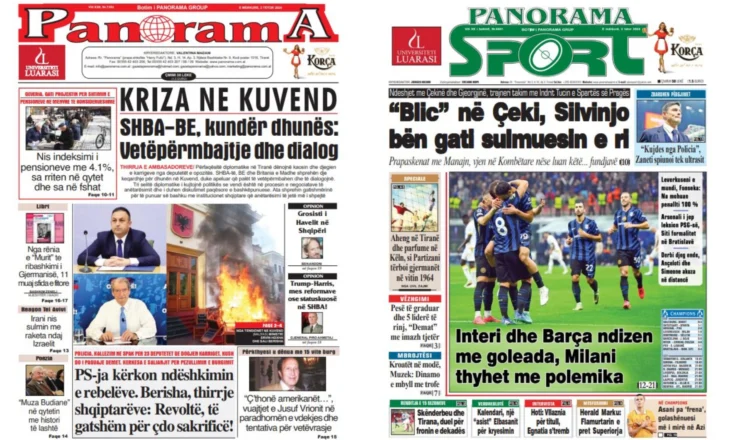 Lexoni faqen e parë të gazetës “Panorama” dhe “Panorama Sport”