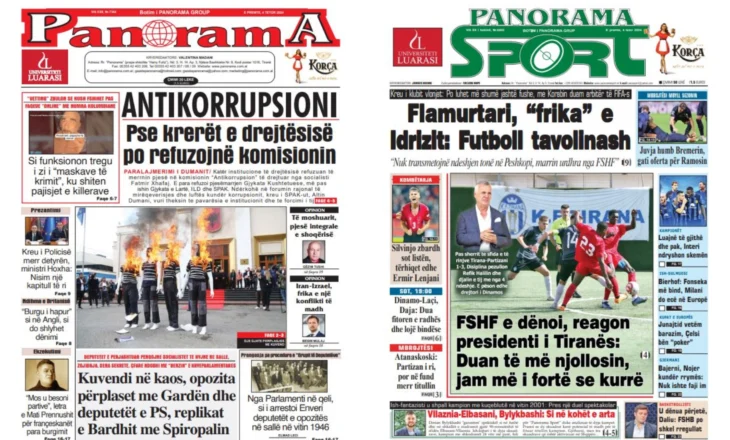 Lexoni faqen e parë të gazetës “Panorama” dhe “Panorama Sport”