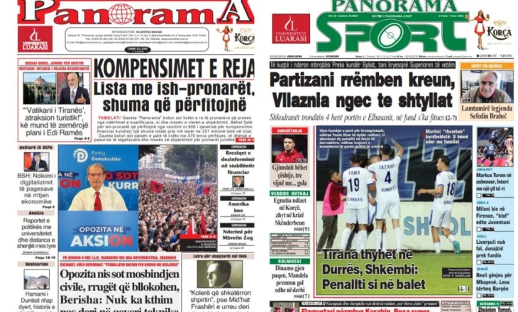 Lexoni faqen e parë të gazetës “Panorama” dhe “Panorama Sport”