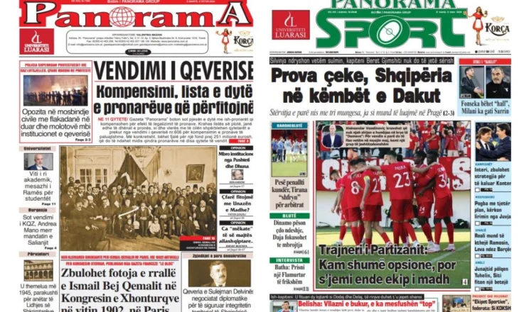 Lexoni faqen e parë të gazetës “Panorama” dhe “Panorama Sport”