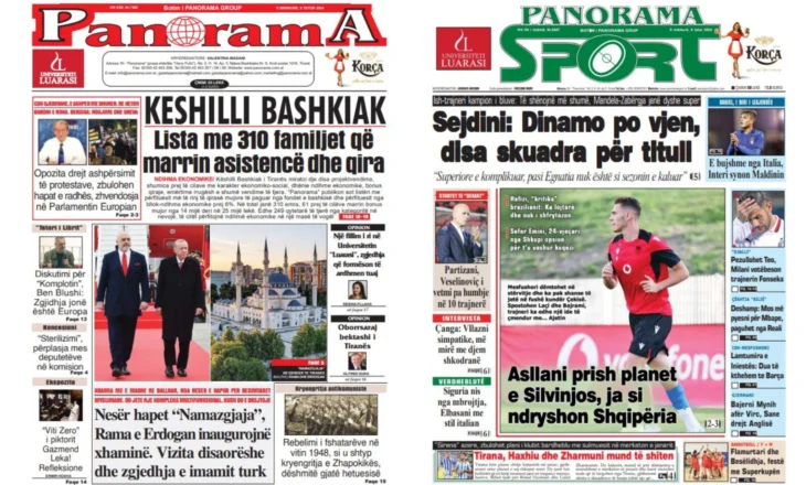 Lexoni faqen e parë të gazetës “Panorama” dhe “Panorama Sport”