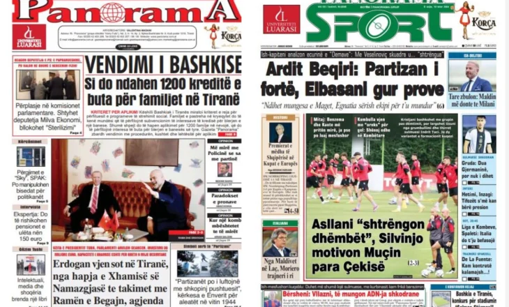 Lexoni faqen e parë të gazetës “Panorama” dhe “Panorama Sport”