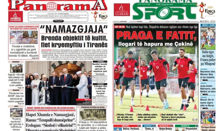 Lexoni faqen e parë të gazetës “Panorama” dhe “Panorama Sport”