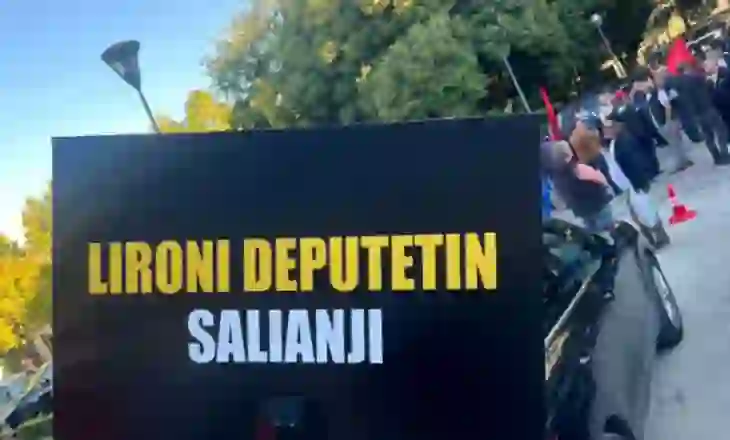 “Lironi deputetin Salianji”, protestuesit mblidhen tek selia blu me pankarta për deputetin