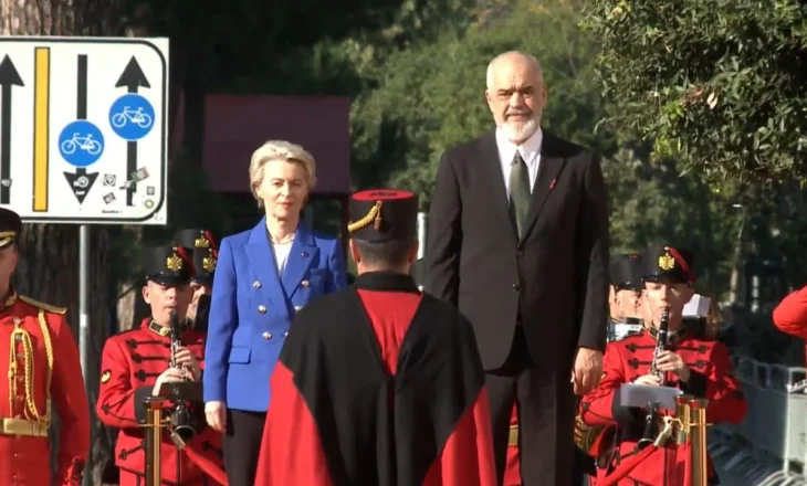 President of the European Commission Von der Leyen is welcomed in Tirana by PM Rama