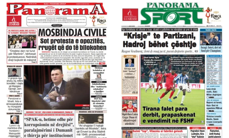 Lexoni faqen e parë të gazetës “Panorama” dhe “Panorama Sport”