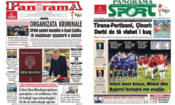 Lexoni faqen e parë të gazetës “Panorama” dhe “Panorama Sport”