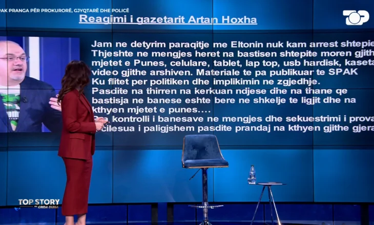 Masa e SPAK, reagon për “Top Story” Artan Hoxha: Në mëngjes herët na bastisën shtëpitë, pasdite na thirrën dhe na kërkuan ndjesë