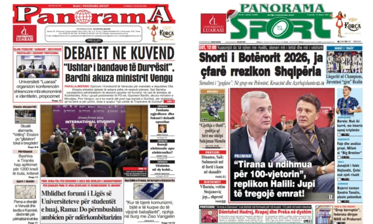 Lexoni faqen e parë të gazetës “Panorama” dhe “Panorama Sport”