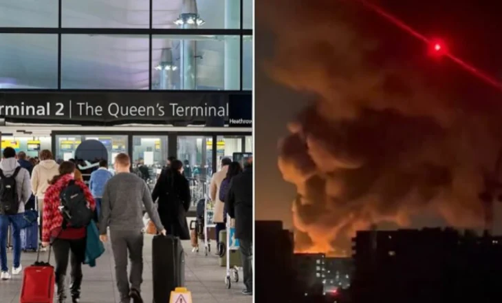 Mbyllet aeroporti ndërkombëtar i Heathrow në Londër, një zjarr i madh shkakton anulimet. Radhë pasagjerësh në aeroport në pritje