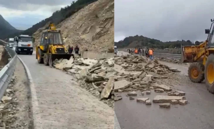 Rënia e gurëve nga faqja e malit bllokuan aksin rrugor Kuç-Qeparo! Nis hapja e rrugës