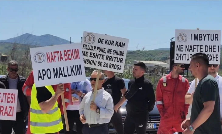 1 Maji/ Punonjësit e Bankers Petroleum protestojnë para zyrave të kompanisë në Marinzë