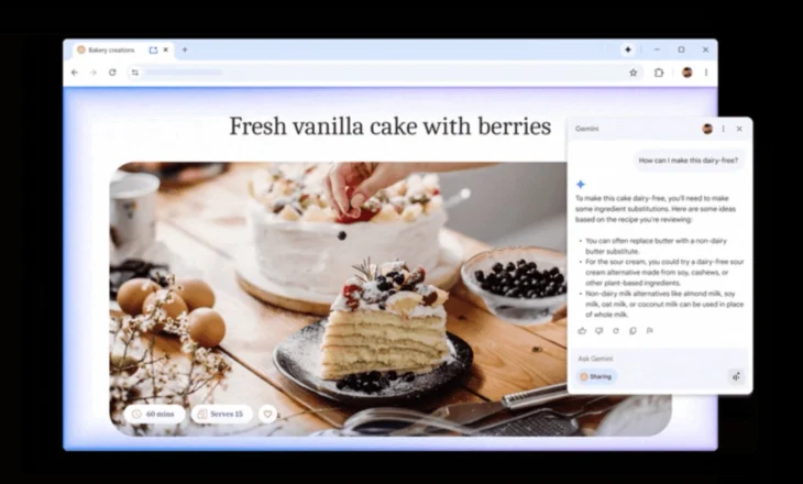 Google integron chatbotin AI Gemini në shfletuesin Chrome