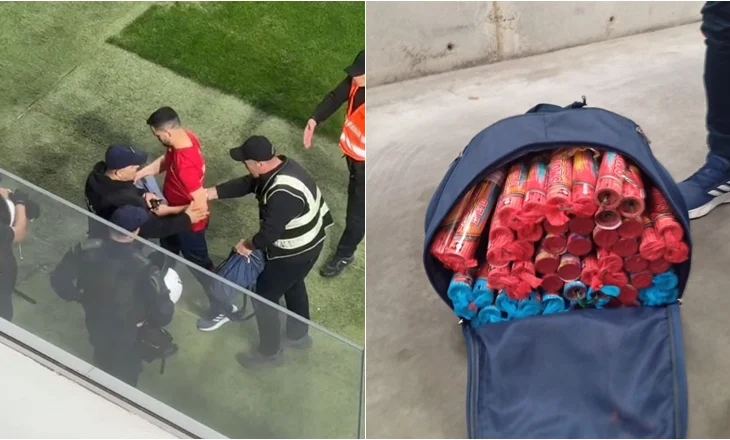 Me mjete piroteknike në çantë, policia ndalon në fushë zyrtarin e Vllaznisë