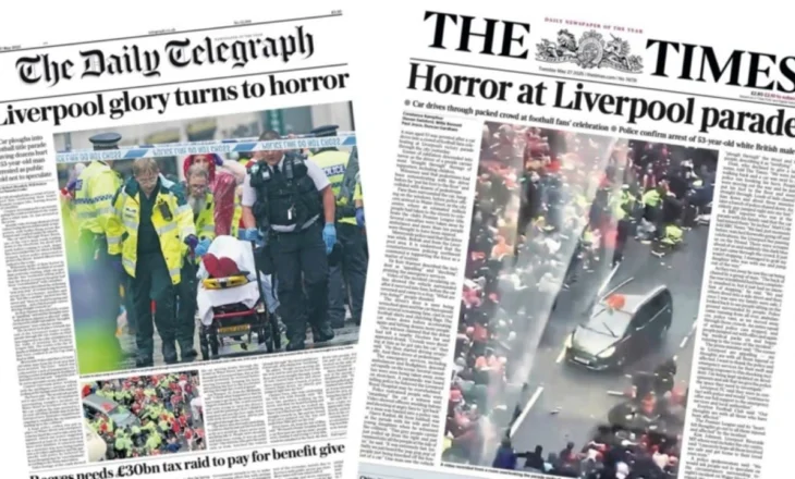 Nga trofeu te tragjedia! Makina hyri në mes të turmës gjatë festimeve në Liverpool, faqet e para të gazetave përshkruajnë tmerrin