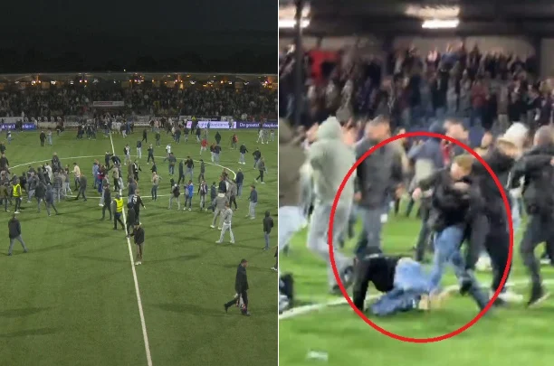 Video/ Kaos në Holandë pas ndeshjes Telstar–Den Bosh, tifozët përplasen në fushë