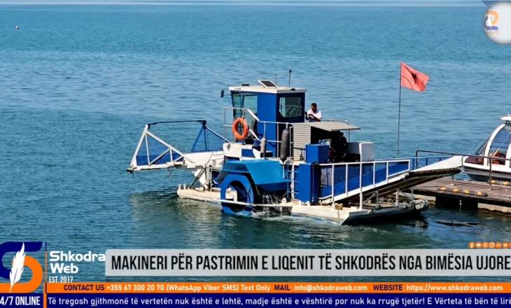 VIDEO – Makineri e specializuar për pastrimin e liqenit të Shkodrës nga bimësia ujore falë AdZM…