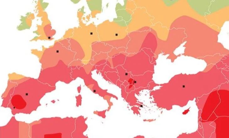 Europa ‘digjet’ nga temperaturat e larta, deri në 40 gradë celsius! Shqipëria në zonën e kuqe (HARTA)