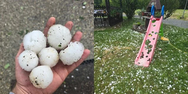 Moti i keq në Slloveni, madhësia e breshërit sa një vezë
