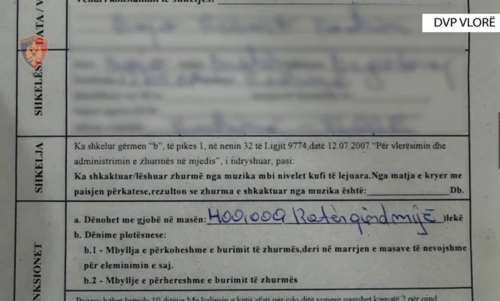Muzikë pas orarit të lejuar, policia gjobë 400 mijë lekë për pronarin e lokalit në Radhimë