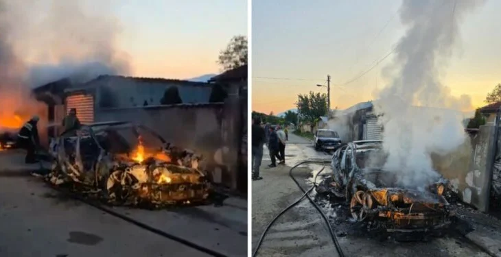 Përfshihen nga flakët dy automjete në Maliq, ja për çfarë dyshohet