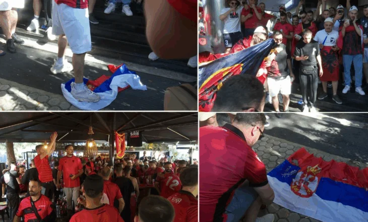 Sfida me Serbinë, tifozët kuqezinj “nxehin lojën”, djegin flamurin serb