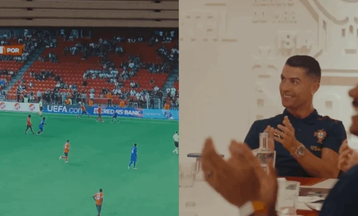 Video që tregon shumë për pikën e re të Shqipërisë, Cristiano Ronaldo dhe Bruno Fernandes shikonin ndeshjen në Tiranë 