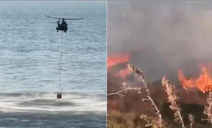 Zjarr në fshatin Çukë, ndërhyrje me helikopter