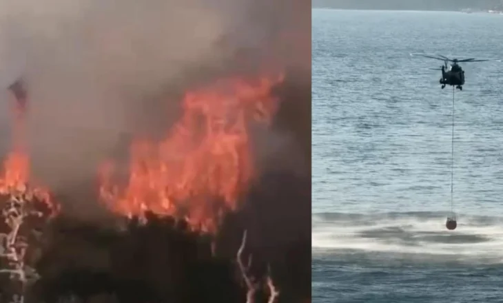 Zjarri në Çukë, forcat zjarrfikëse dhe helikopter në vendngjarje – VIDEO