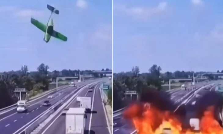 Avioni humb kontrollin në ajër, shpërthen në flakë në një autostradë në Itali. 2 persona të vdekur (VIDEO)