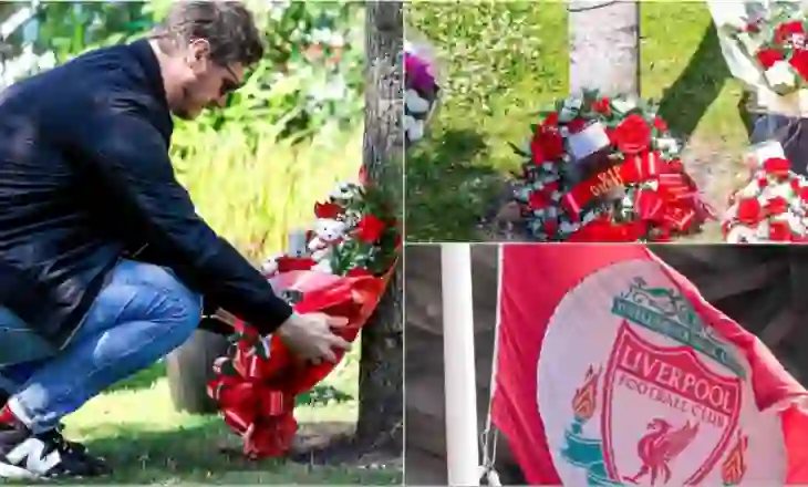 Flamuri ngrihet në gjysmështizë/ Lule, lot dhe heshtje në Anfield, tifozët e Liverpoolit nderojnë Diogo Jotën (FOTO)