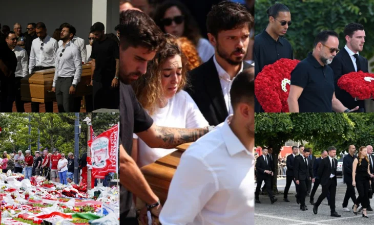 FOTO/ Funerali i Diogo Jotës! Bashkëshortja mes lotëve përqafon arkivolin, Ronaldo mungon