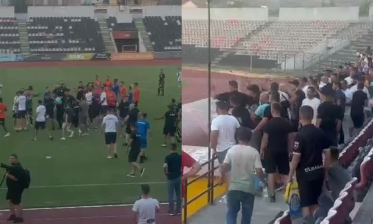 Miqësorja mes Elbasanit dhe Pogradecit përfundon me sherr masiv, përfshihen futbollistët dhe tifozët