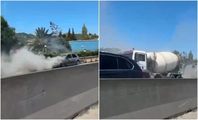 Përfshihet nga flakët makina në Vlorë/ Rruga ‘kaplohet’ nga tymi, ende nuk dihen shkaqet e ngjarjes…
