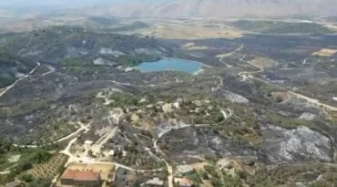 Toka, bimë dhe banesa të shkrumbuara nga flakët, pamje nga pasojat e zjarrit shkatërrues në Delvinë