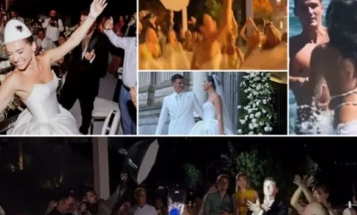 VIDEO/ Me plis në kokë, “shqiponjë” dhe valle shqiptare! Futbollisti i Interit e “djeg” në dasmën përrallore me modelen shqiptare