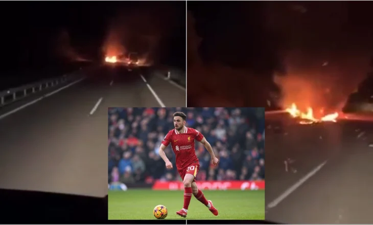 Video/ Pamje tronditëse! Momenti kur makina e Diogo Jotës përfshihet nga flakët pas aksidentit tragjik në Spanjë
