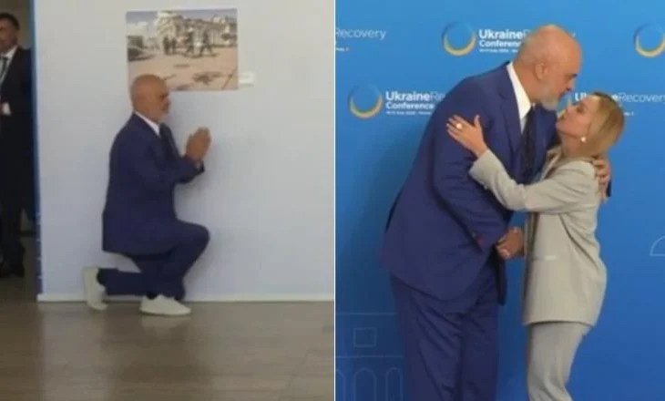 Videolajm/ Rama i ulet në gjunjë sërish Giorgia Melonit në konferencën për Ukrainën në Romë