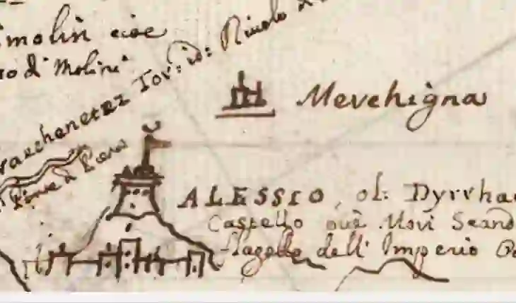 Harta e rrallë italiane e shekullit XVII që shfaq rajonin e Lezhës