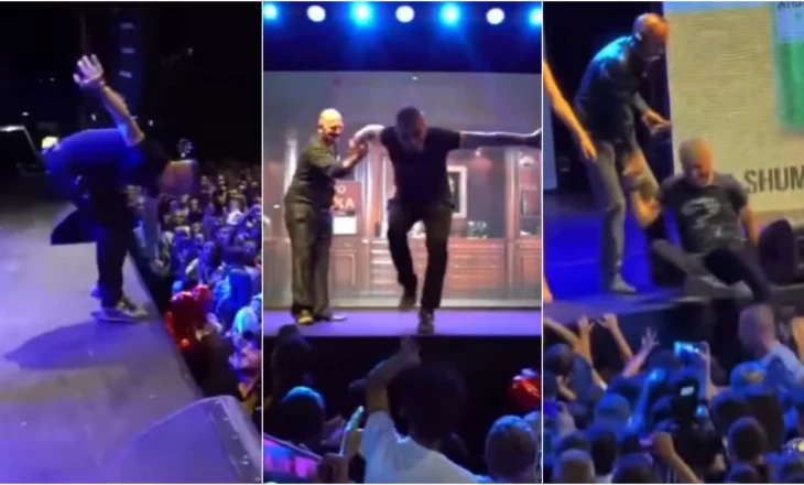 Kur skena të surprizon, Salsano Rrapi rrëzohet në skenë, por e kthen momentin në spektakël