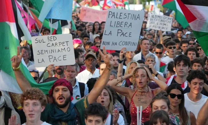 Mijëra protestues denoncojnë luftën në Gaza në Festivalin e 82-të të Filmit në Venecia