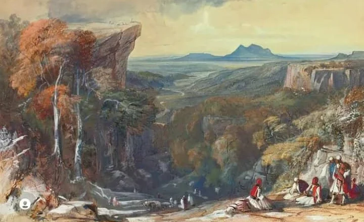 Pamje e malit të Tomorrit në Shqipërinë qendrore, duke parë drejt jugut nga Qafa e Krrabës ndërmjet Elbasanit dhe Tiranës (27 shtator 1848)