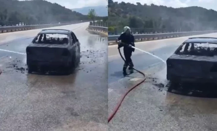 Përfshihet nga flakët makina në autostradën Vlorë–Fier, shkak dyshohet shkëndija elektrike