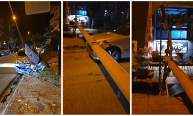 Shoferi i dehur humb kontrollin e mjetit/ Përplasje me shtyllën elektrike në mes të rrugës