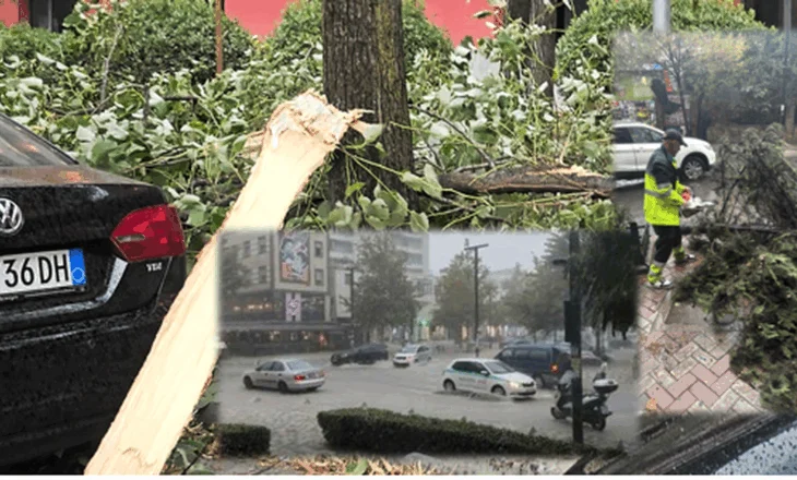 STUHIA godet Shqipërinë/ Era ‘e çmendur’ merr çdo gjë para në Tiranë! Përmbytje në Lezhë e Durrës, jugu i vendit pa drita