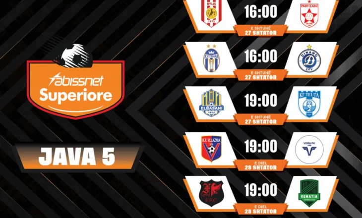 Java 5 e Kategorisë Superiore, spikat dueli derbi Tirana-Dinamo, Duka me Sulin inagurojnë fuhë në Valias